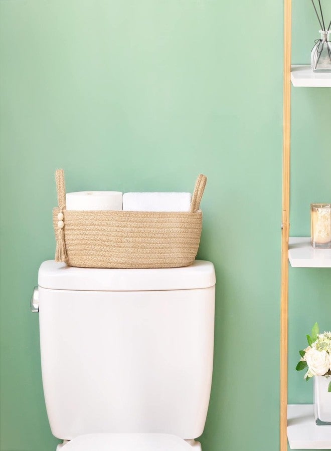 LEAZZOTE Wicker Mini Basket for Cosmetic, Toilet Paper Holder, Laundry Bins for Toiletry Hand Towels Bathroom Organizer, Toy Storage, (BROWN) - Image 2